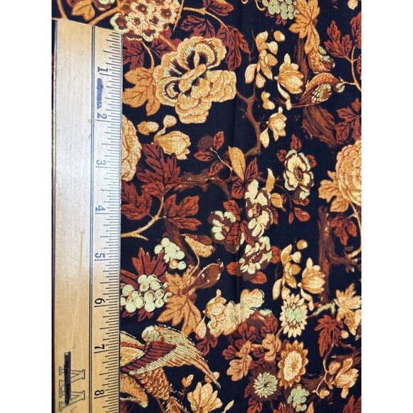 Vintage-Style Floral Bird Cotton Fabric 12" x 42" Rich Black Gold Pattern Design - Picture 5 of 9